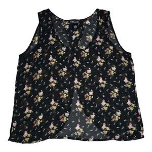 Vintage Y2K Wet Seal Black Floral Mesh Tank Top Womens Size S Cottagecore Fairy